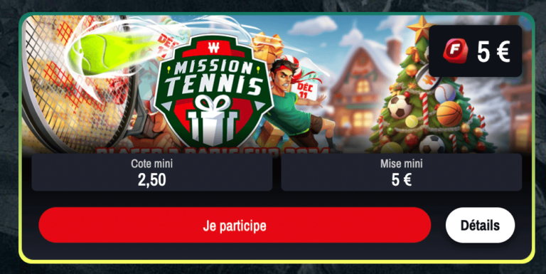 Winamax freebet 5€ - Promo Mission tennis