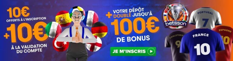 bonus Betsson 20€ sans dépôt + 100€ - juillet 2024