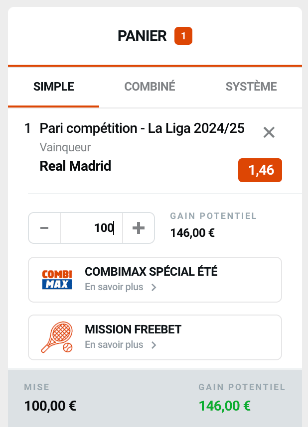 cote Real Madrid champion Espagne 2024-2025