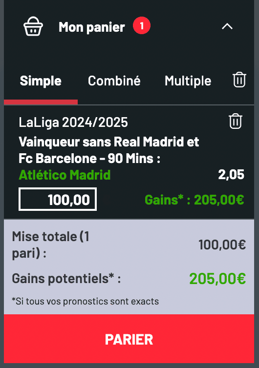 cote vainqueur Liga sans