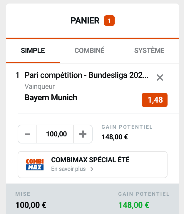 cote vainqueur Bundesliga 2024-2025 - Bayern Munich