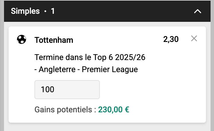 Cote vainqueur Premier League 2025-2026 - top 6