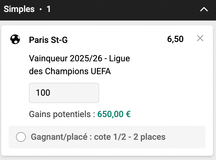 cote psg vainqueur Ligue des Champions 2026
