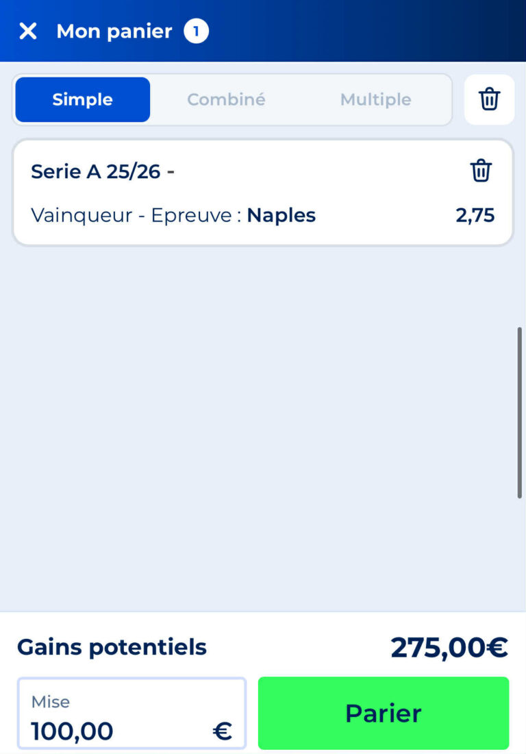 cote Naples vainqueur Série A 2026